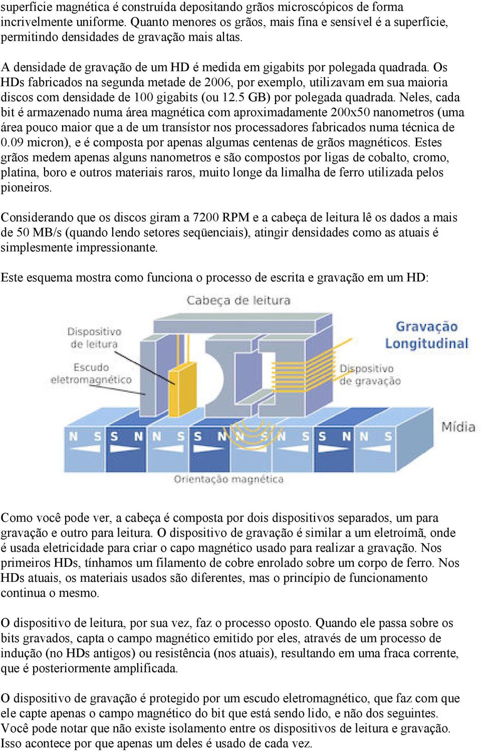 Os HDs fabricados na segunda metade de 2006, por exemplo, utilizavam em sua maioria discos com densidade de 100 gigabits (ou 12.5 GB) por polegada quadrada.