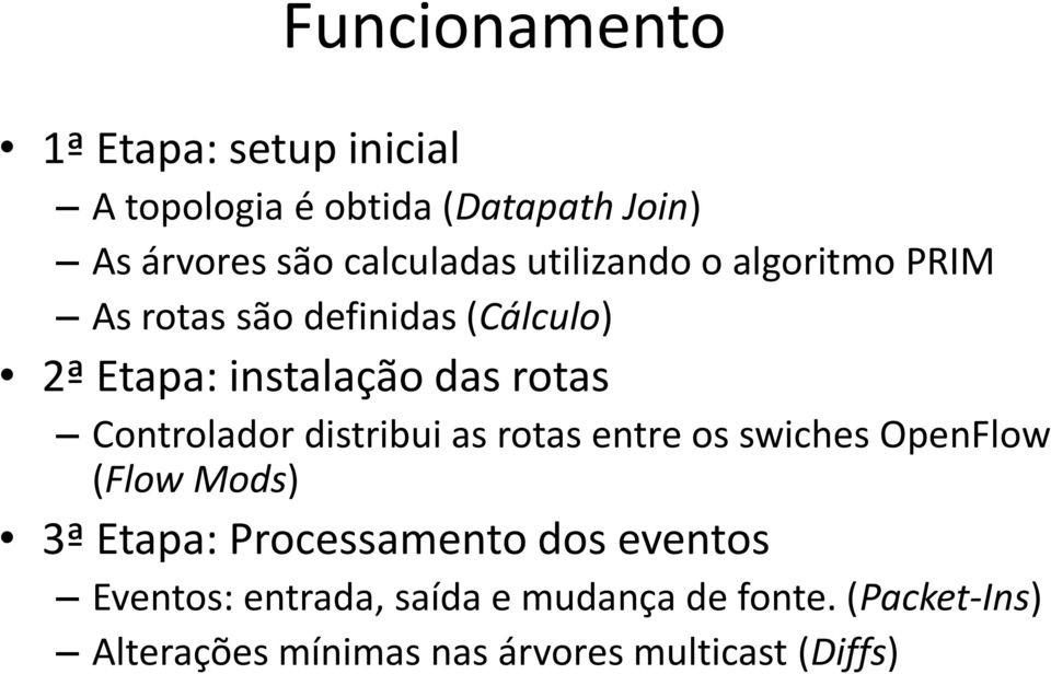 Controlador distribui as rotas entre os swiches OpenFlow (Flow Mods) 3ª Etapa: Processamento dos