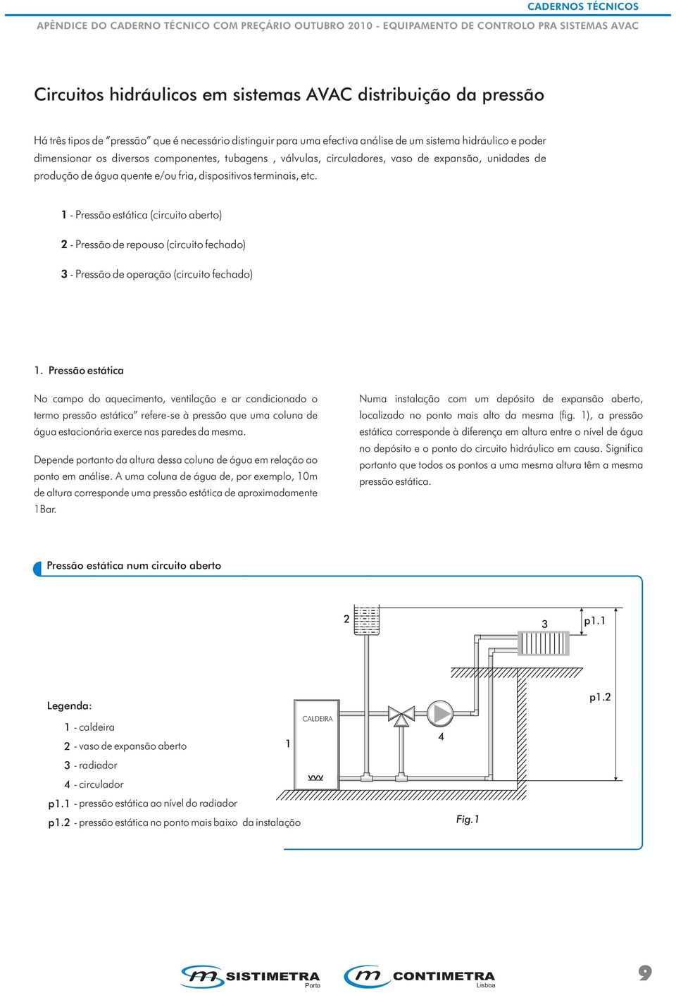 1 - Pressão estática (circuito aberto) 2 - Pressão de repouso (circuito fechado) 3 - Pressão de operação (circuito fechado) 1.