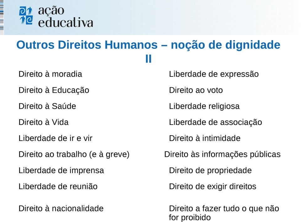 intimidade Direito ao trabalho (e à greve) Direito às informações públicas Liberdade de imprensa Liberdade de