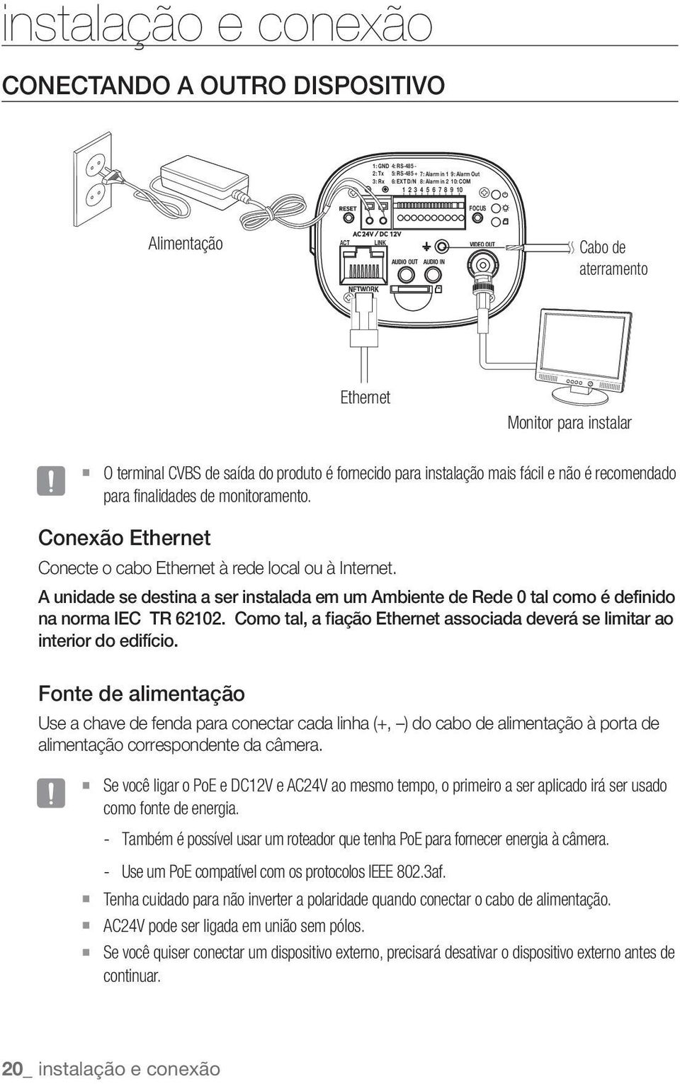 Conexão Ethernet Conecte o cabo Ethernet à rede local ou à Internet. A unidade se destina a ser instalada em um Ambiente de Rede 0 tal como é definido na norma IEC TR 62102.