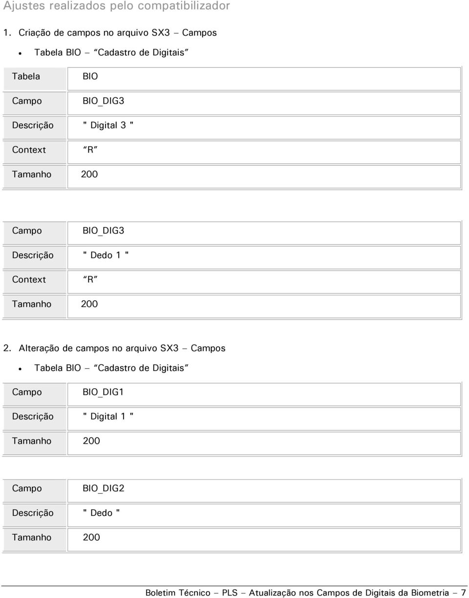 Digital 3 " Context R BIO_DIG3 Descrição " Dedo 1 " Context R 2.