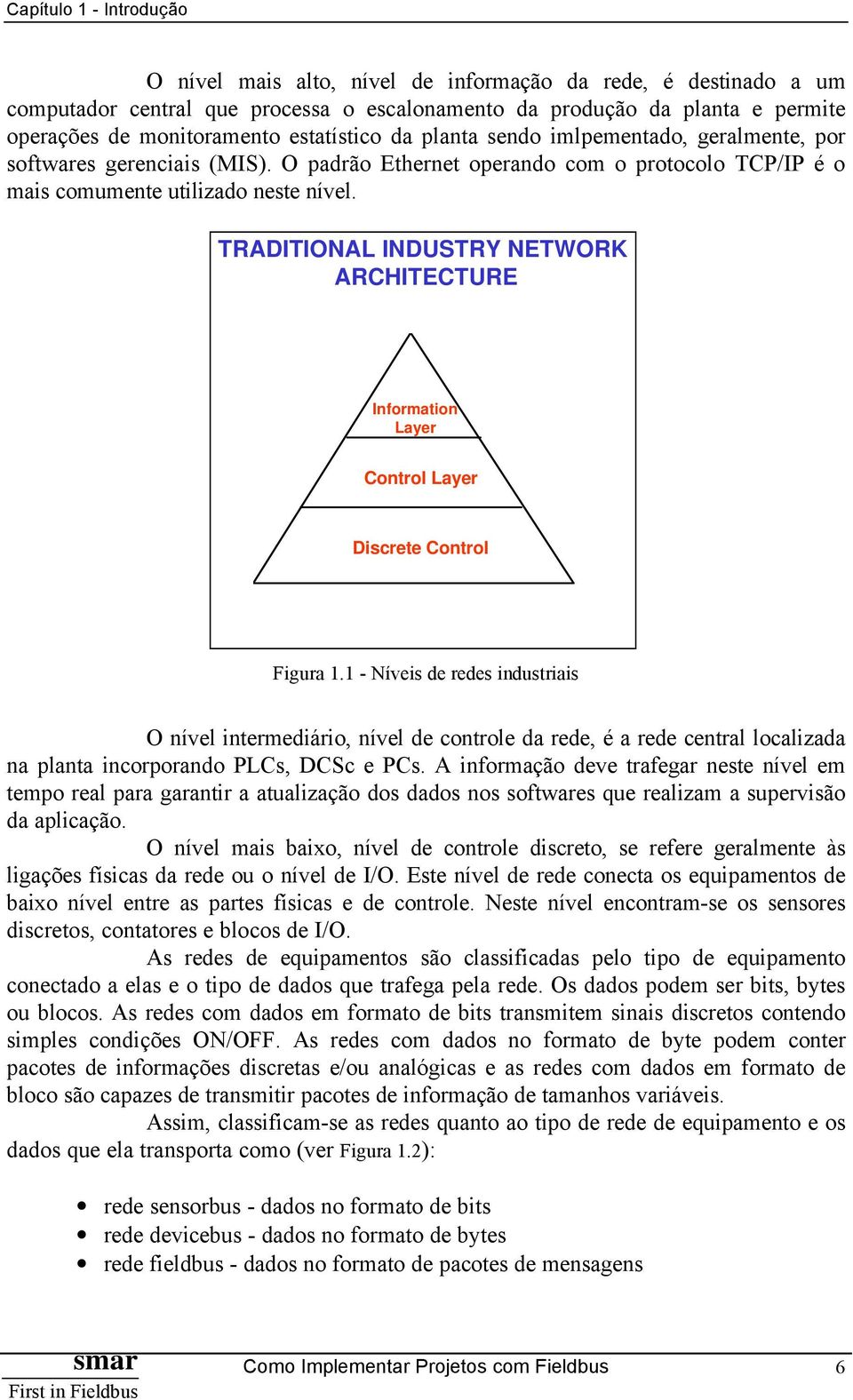 TRADITIONAL INDUSTRY NETWORK ARCHITECTURE Information Layer Control Layer Discrete Control Figura 1.