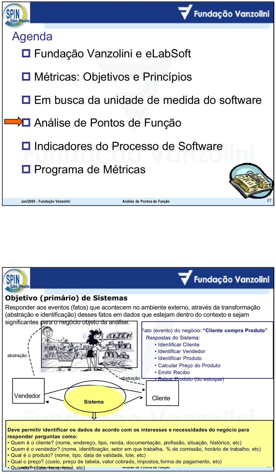 identificação) desses fatos em dados que estejam dentro do contexto e sejam significantes para o negócio objeto da análise.