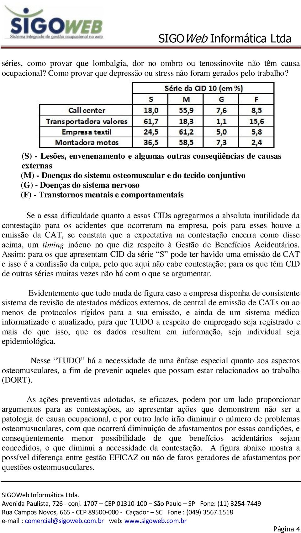 e comportamentais Se a essa dificuldade quanto a essas CIDs agregarmos a absoluta inutilidade da contestação para os acidentes que ocorreram na empresa, pois para esses houve a emissão da CAT, se