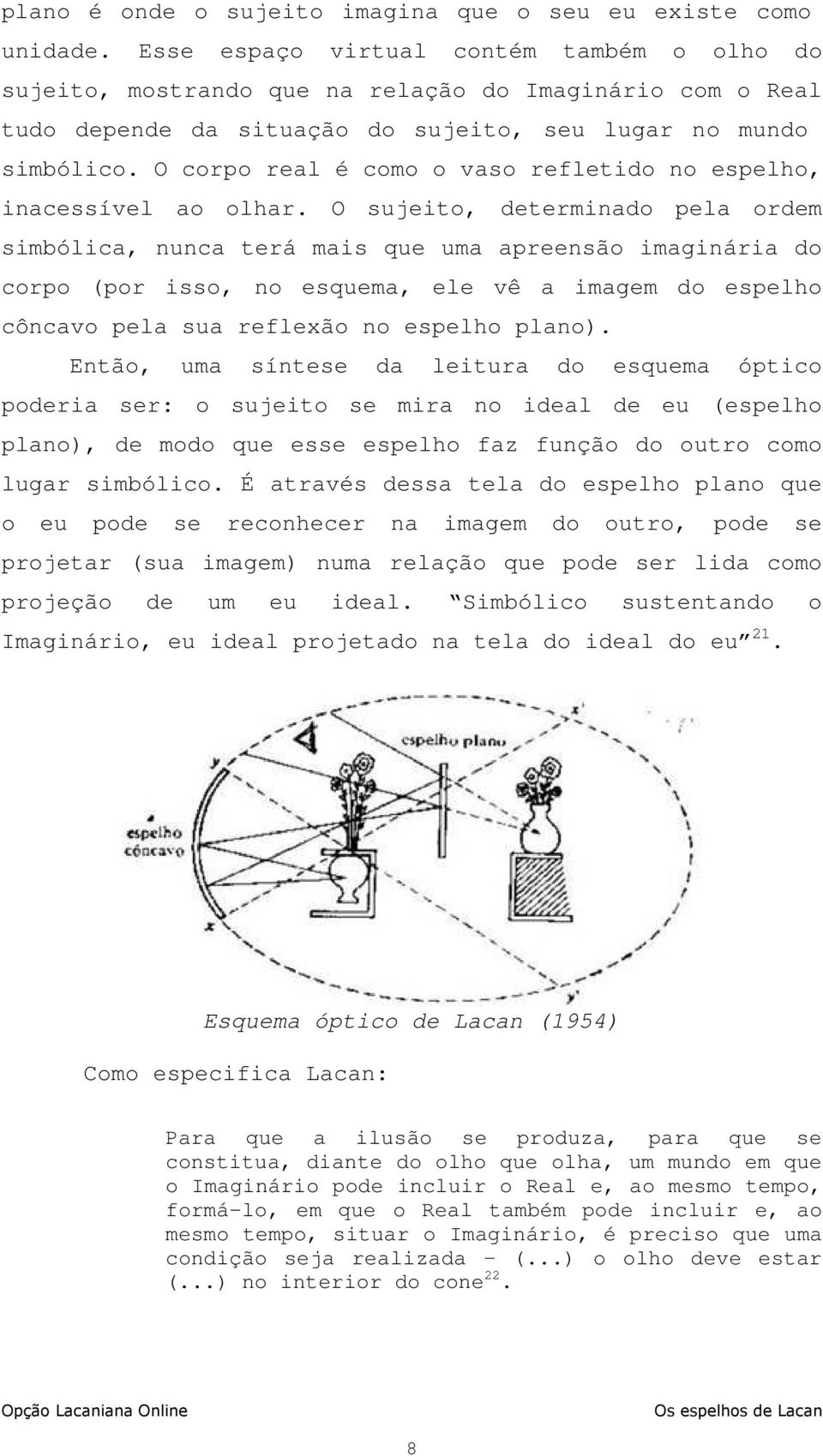 O corpo real é como o vaso refletido no espelho, inacessível ao olhar.