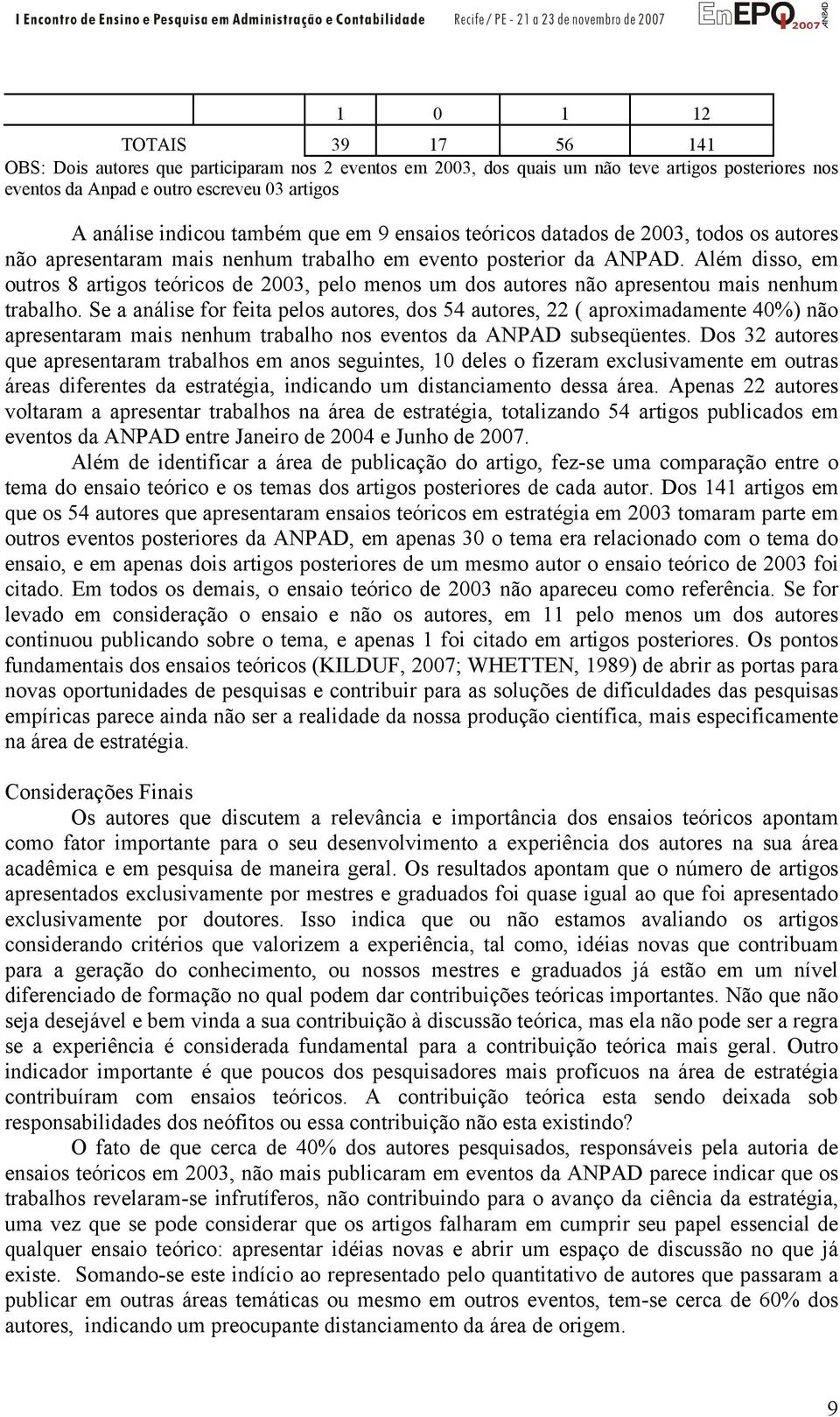 Além disso, em outros 8 artigos teóricos de 2003, pelo menos um dos autores não apresentou mais nenhum trabalho.