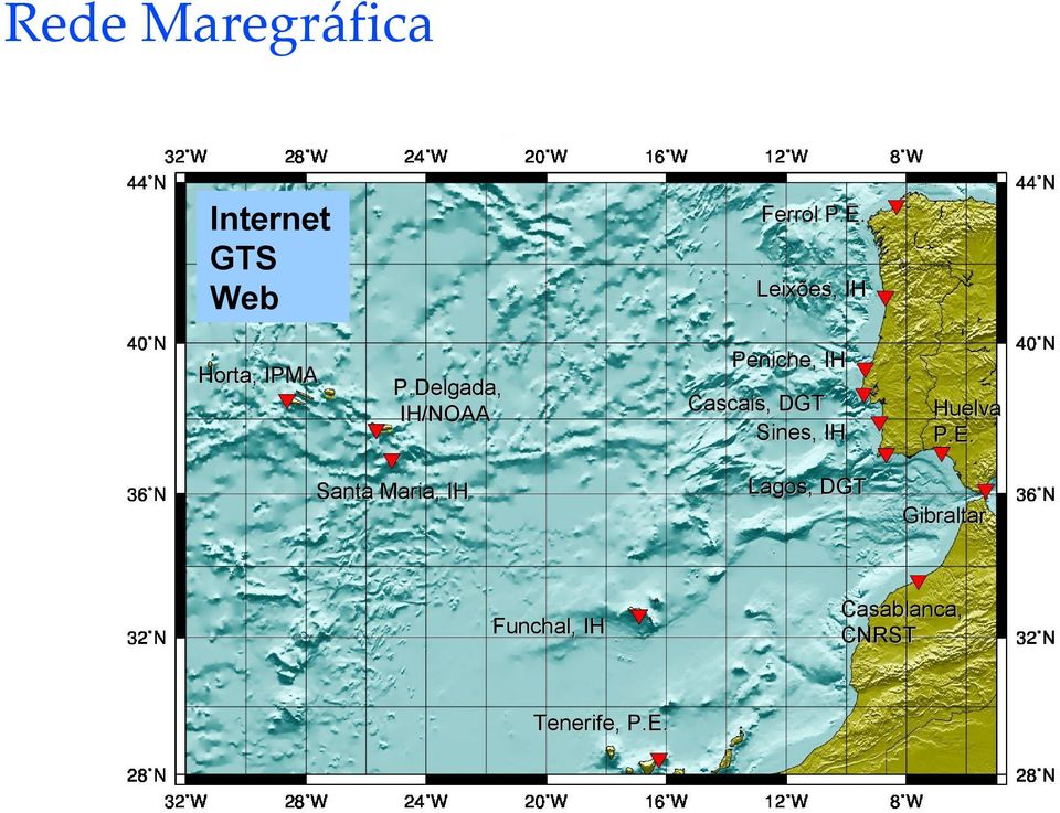 Delgada, IH/NOAA Cascais, DGT Sines, IH Huelva P.E.