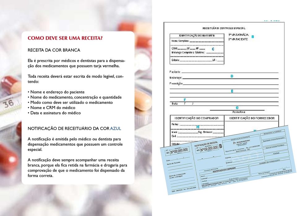 medicamento Nome e CRM do médico Data e assinatura do médico Notificação de receituário da cor AZUL A notificação é emitida pelo médico ou dentista para dispensação