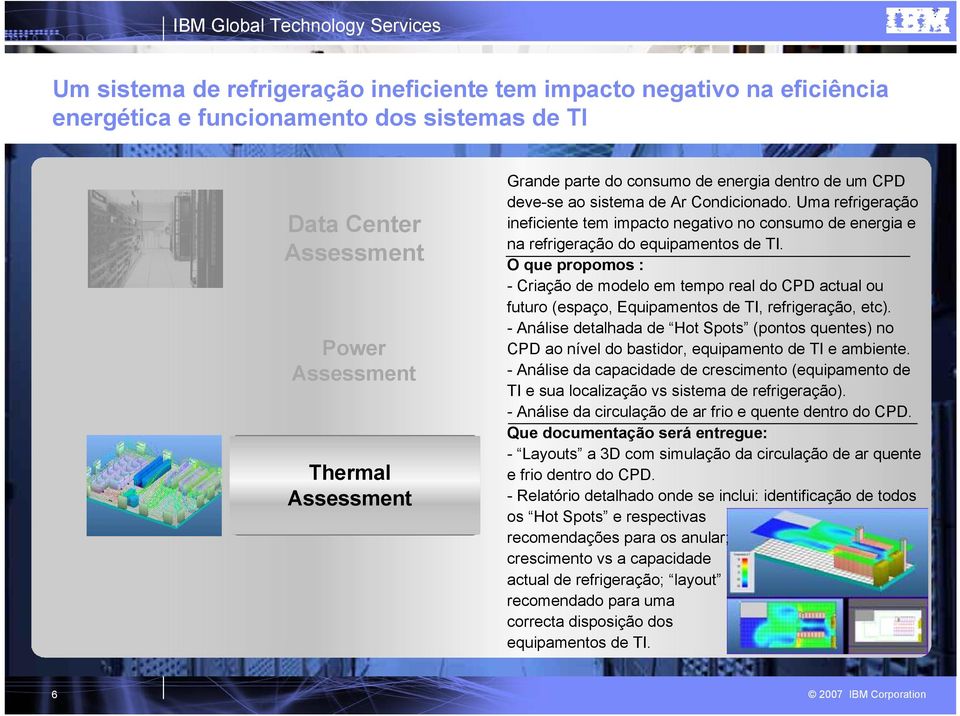 O que propomos : - Criação de modelo em tempo real do CPD actual ou futuro (espaço, Equipamentos de TI, refrigeração, etc).