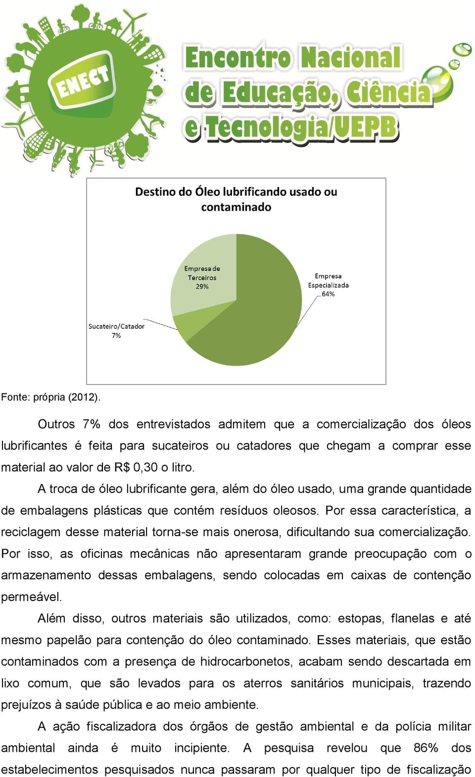 A troca de óleo lubrificante gera, além do óleo usado, uma grande quantidade de embalagens plásticas que contém resíduos oleosos.