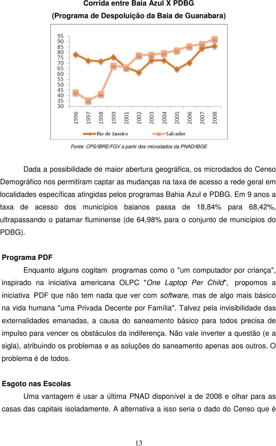 Em 9 anos a taxa de acesso dos municípios baianos passa de 18,84% para 68,42%, ultrapassando o patamar fluminense (de 64,98% para o conjunto de municípios do PDBG).