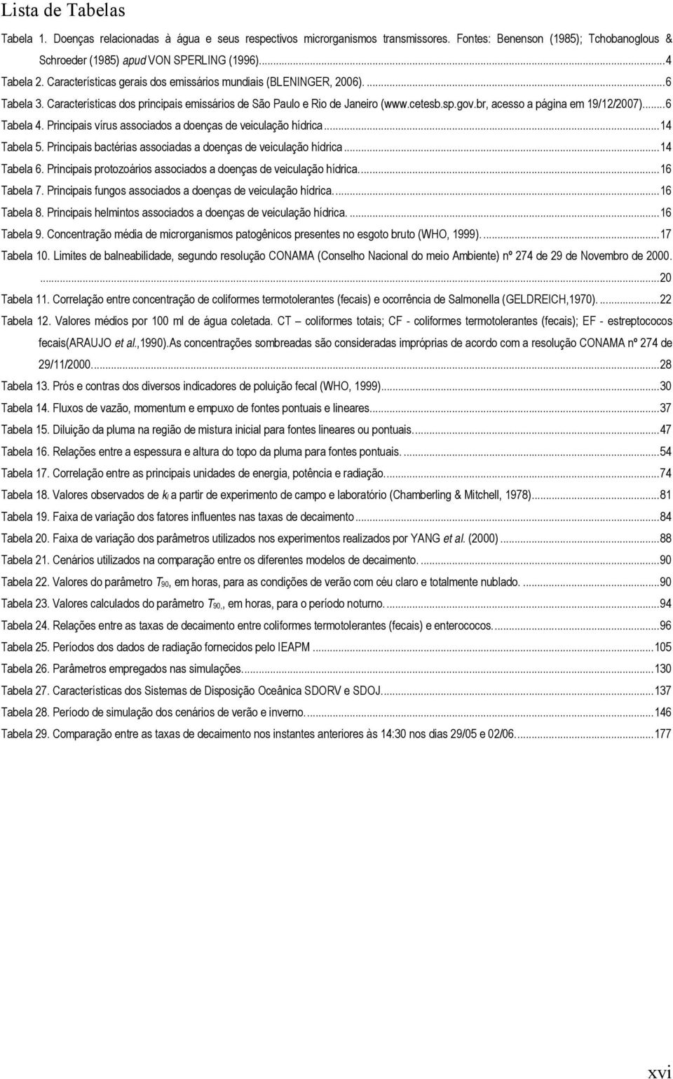 br, acesso a página em 19/12/2007)...6 Tabela 4. Principais vírus associados a doenças de veiculação hídrica...14 Tabela 5. Principais bactérias associadas a doenças de veiculação hídrica...14 Tabela 6.