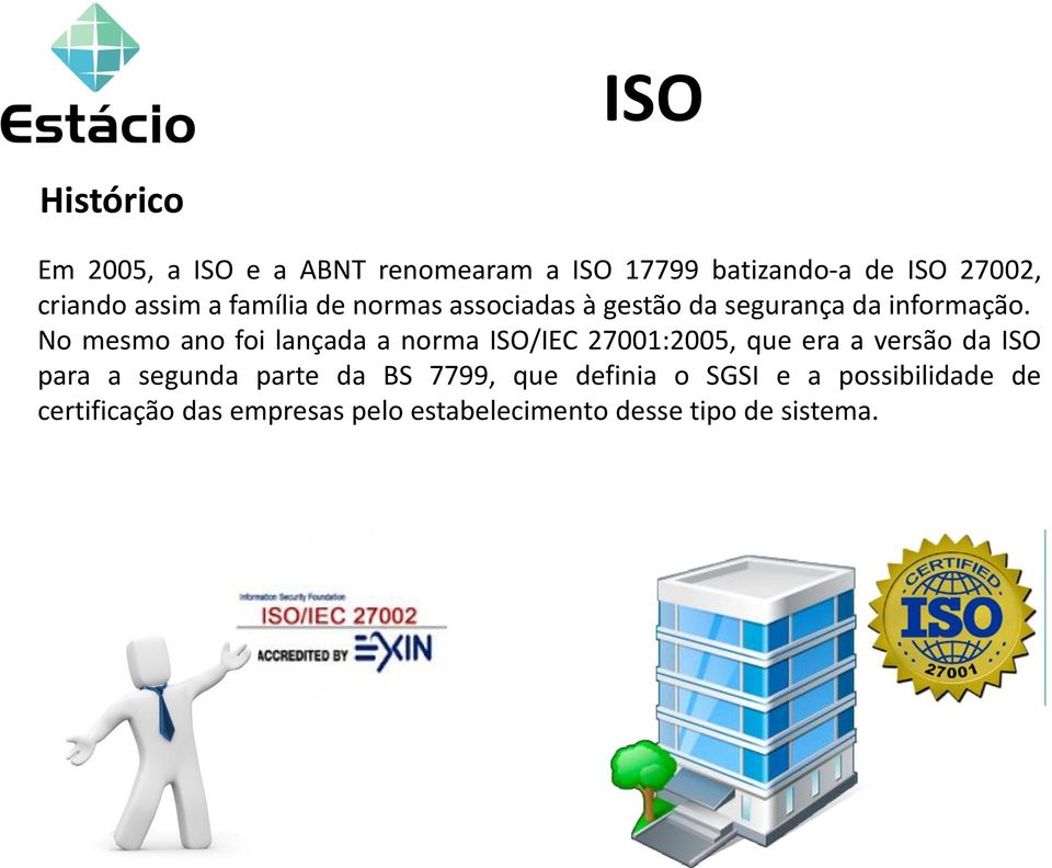 No mesmo ano foi lançada a norma ISO/IEC 27001:2005, que era a versão da ISO para a segunda