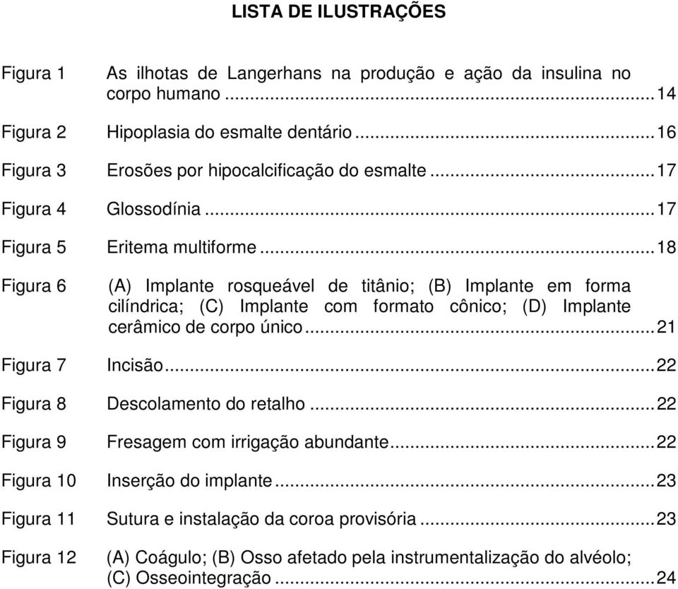 ..18 Figura 6 Figura 7 (A) Implante rosqueável de titânio; (B) Implante em forma cilíndrica; (C) Implante com formato cônico; (D) Implante cerâmico de corpo único...21 Incisão.