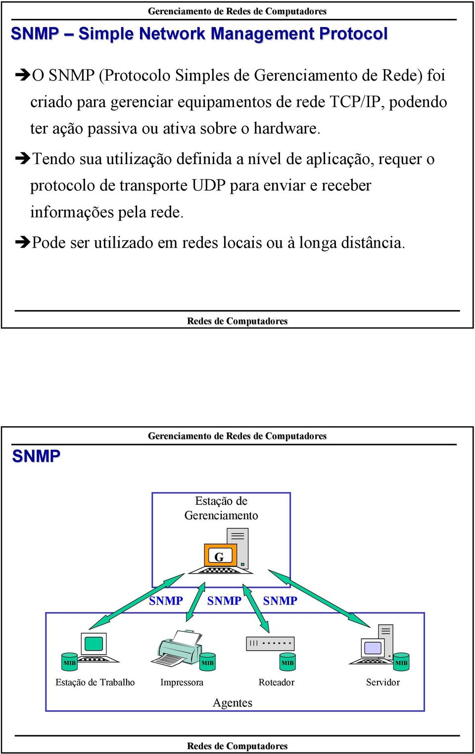 Tendo sua utilização finida a nível aplicação, requer o protocolo transporte UDP para enviar e receber