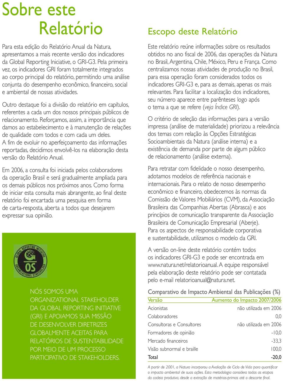 atividades. Outro destaque foi a divisão do relatório em capítulos, referentes a cada um dos nossos principais públicos de relacionamento.