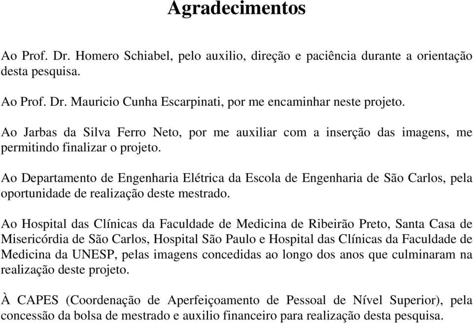 Ao Departamento de Engenharia Elétrica da Escola de Engenharia de São Carlos, pela oportunidade de realização deste mestrado.