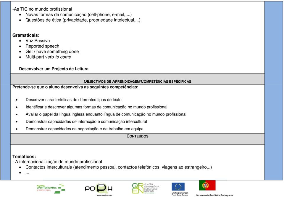 aluno desenvolva as seguintes competências: Descrever características de diferentes tipos de texto Identificar e descrever algumas formas de comunicação no mundo profissional Avaliar o papel da