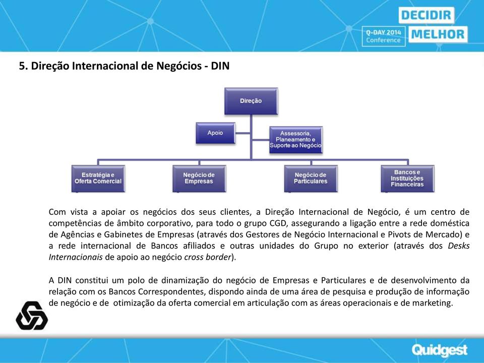 outras unidades do Grupo no exterior (através dos Desks Internacionais de apoio ao negócio cross border).