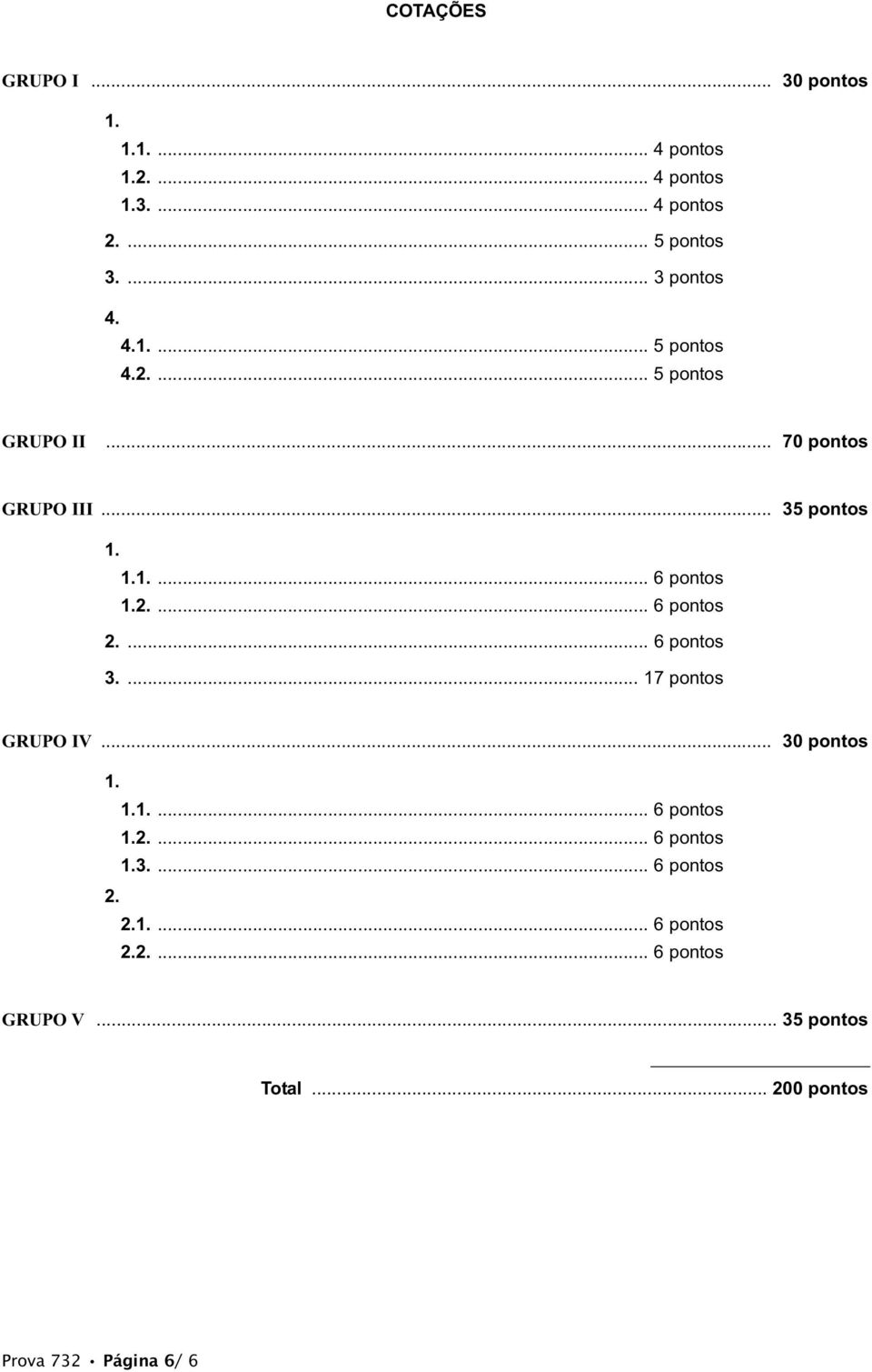 2.... 6 pontos 2.... 6 pontos 3.... 17 pontos GRUPO IV... 30 pontos 1. 1.1.... 6 pontos 1.2.... 6 pontos 1.3.... 6 pontos 2. 2.1.... 6 pontos 2.2.... 6 pontos GRUPO VI.