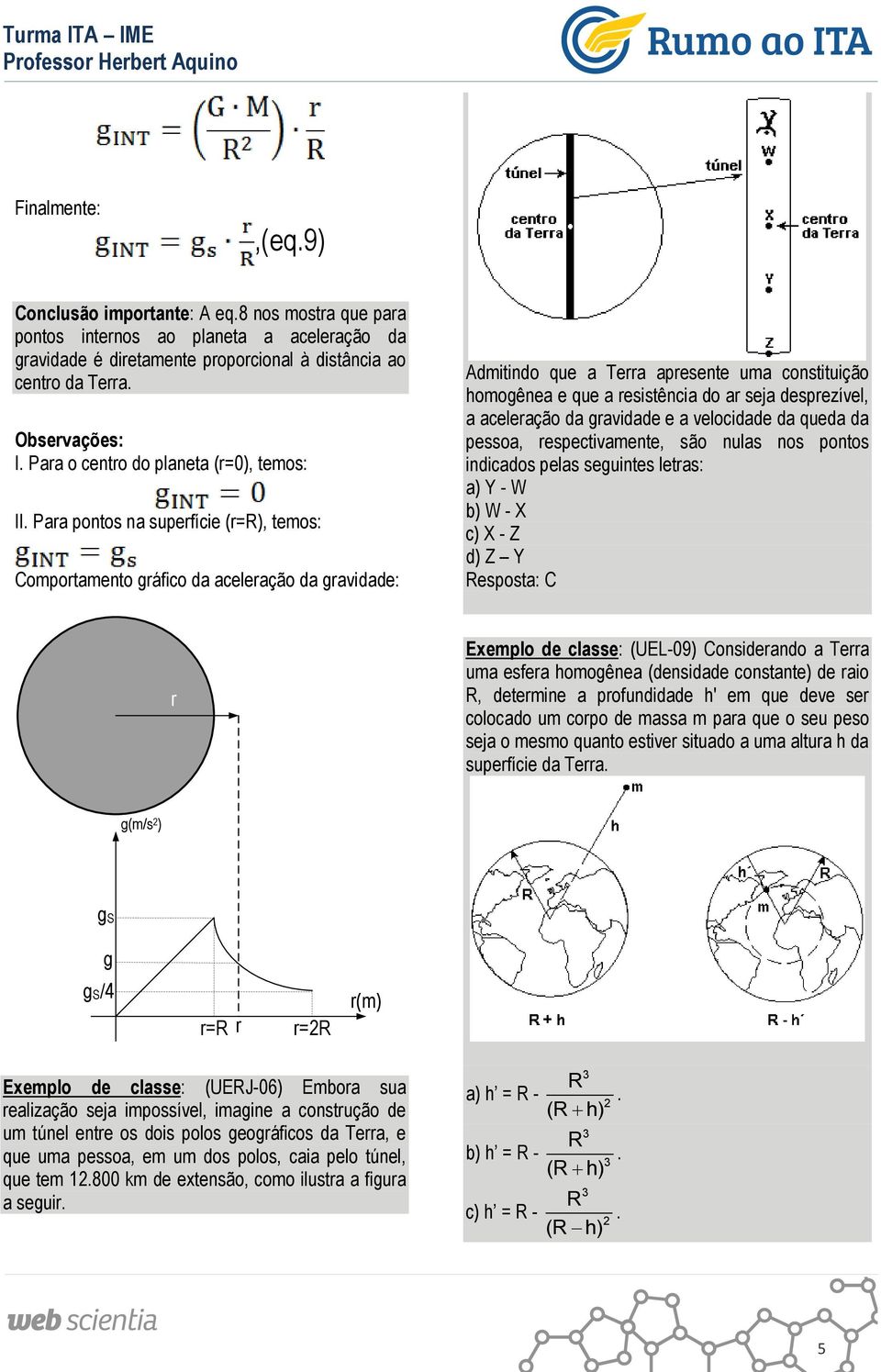 Paa pontos na supefície (=), teos: Copotaento gáfico da aceleação da gavidade: Aditindo que a Tea apesente ua constituição hoogênea e que a esistência do a seja despezível, a aceleação da gavidade e