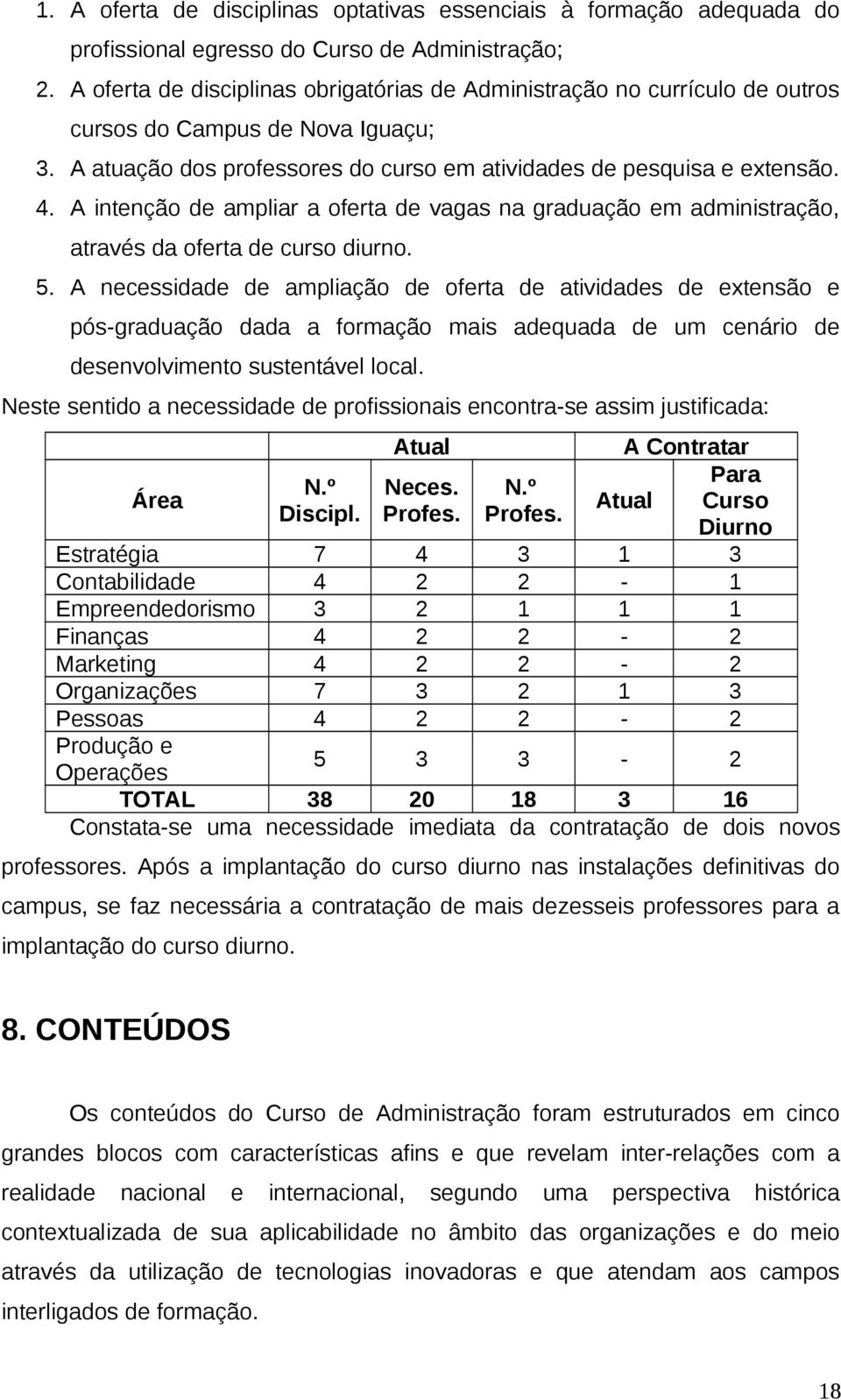 A intenção de ampliar a oferta de vagas na graduação em administração, através da oferta de curso diurno. 5.