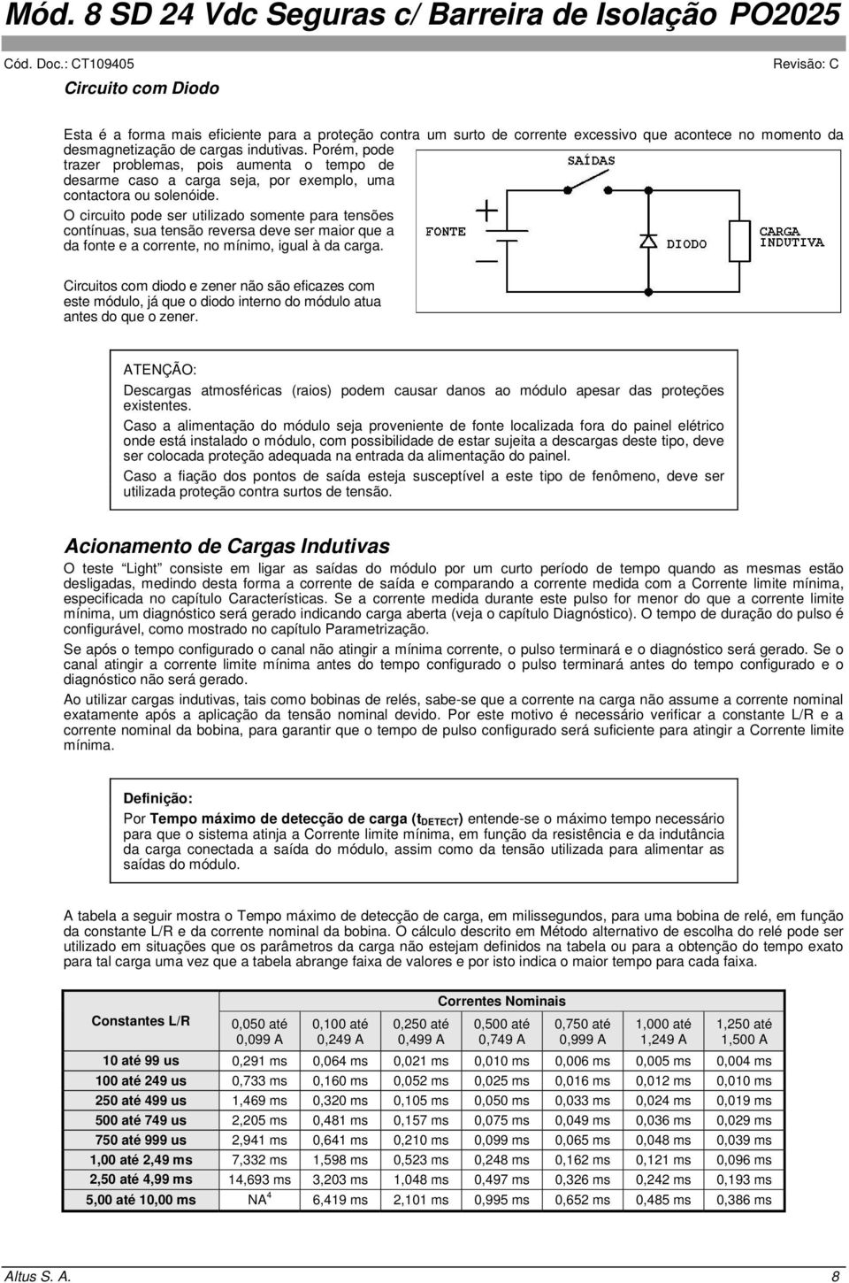 O circuito pode ser utilizado somente para tensões contínuas, sua tensão reversa deve ser maior que a da fonte e a corrente, no mínimo, igual à da carga.