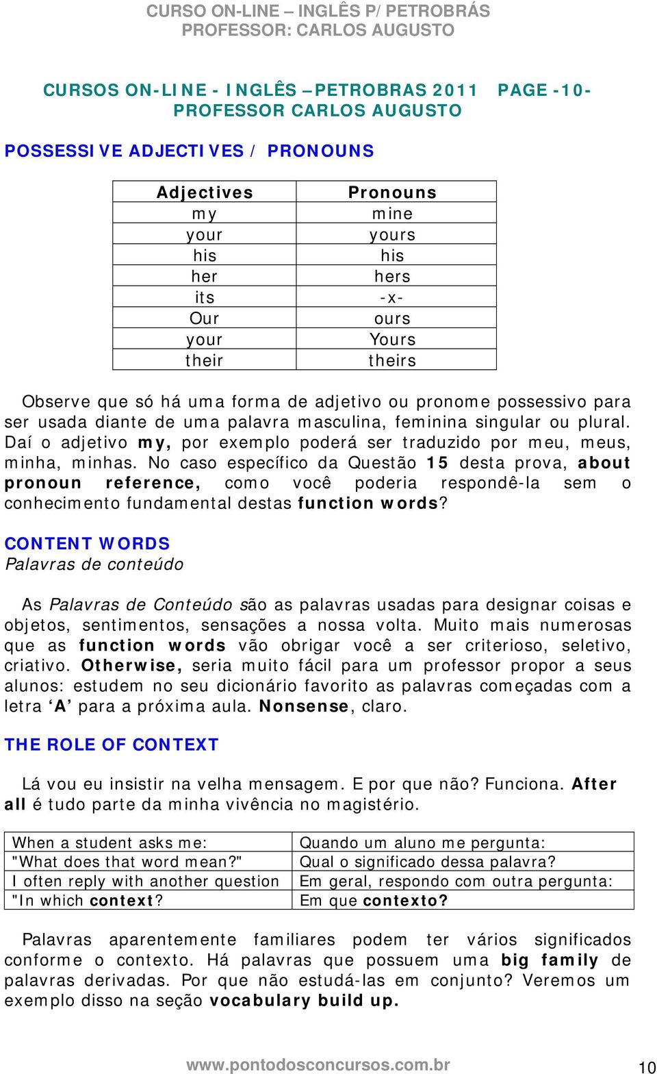 No caso específico da Questão 15 desta prova, about pronoun reference, como você poderia respondê-la sem o conhecimento fundamental destas function words?