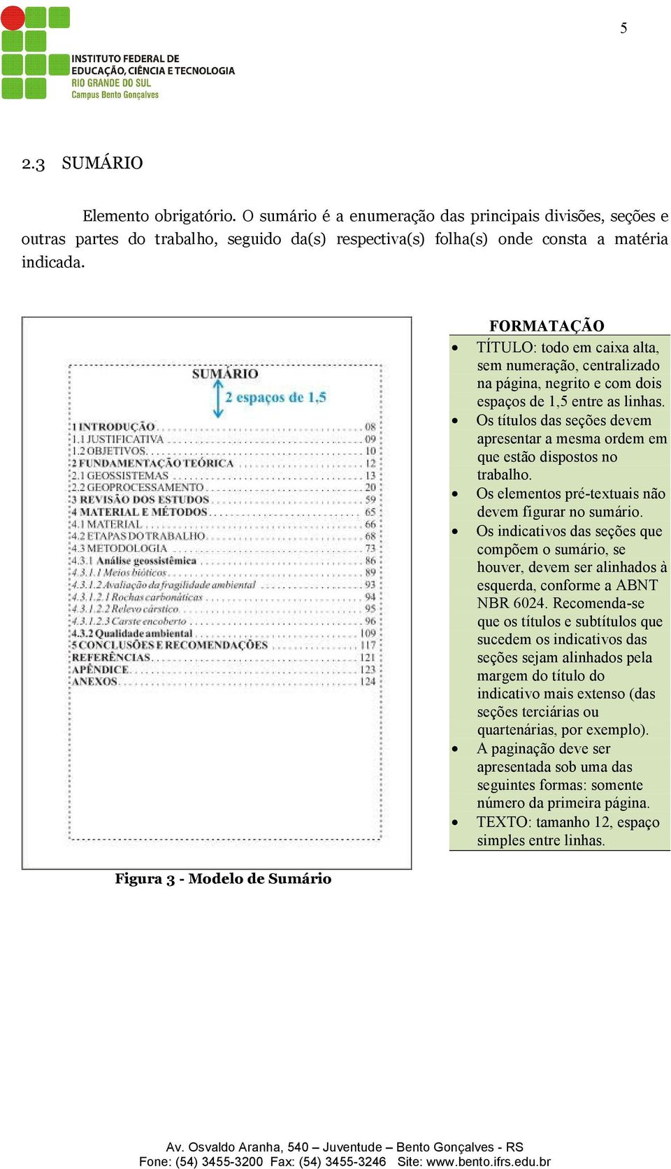 Os títulos das seções devem apresentar a mesma ordem em que estão dispostos no trabalho. Os elementos pré-textuais não devem figurar no sumário.