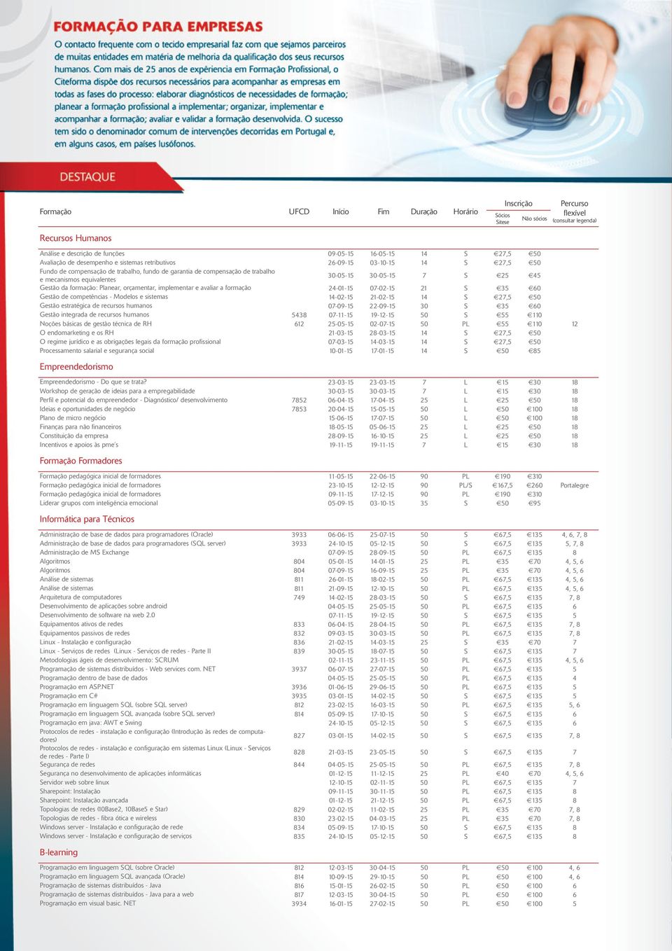 Gestão de competências - Modelos e sistemas 14-02-15 21-02-15 14 S 27,5 50 Gestão estratégica de recursos humanos 07-09-15 22-09-15 30 S 35 60 Gestão integrada de recursos humanos 5438 07-11-15