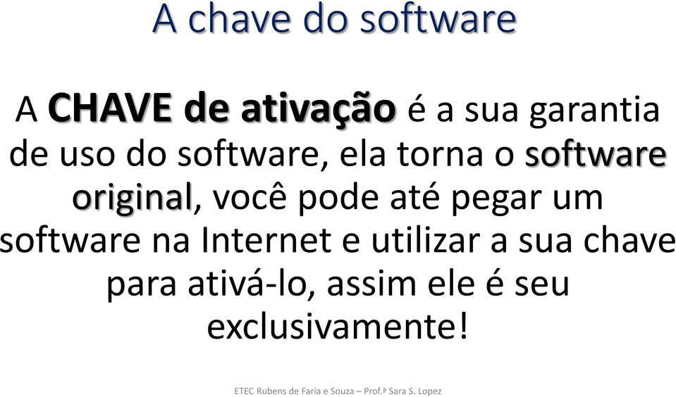 software na Internet e utilizar a sua chave para ativá-lo, assim