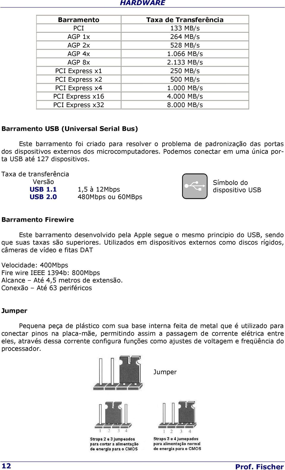 000 MB/s Barramento USB (Universal Serial Bus) Este barramento foi criado para resolver o problema de padronização das portas dos dispositivos externos dos microcomputadores.