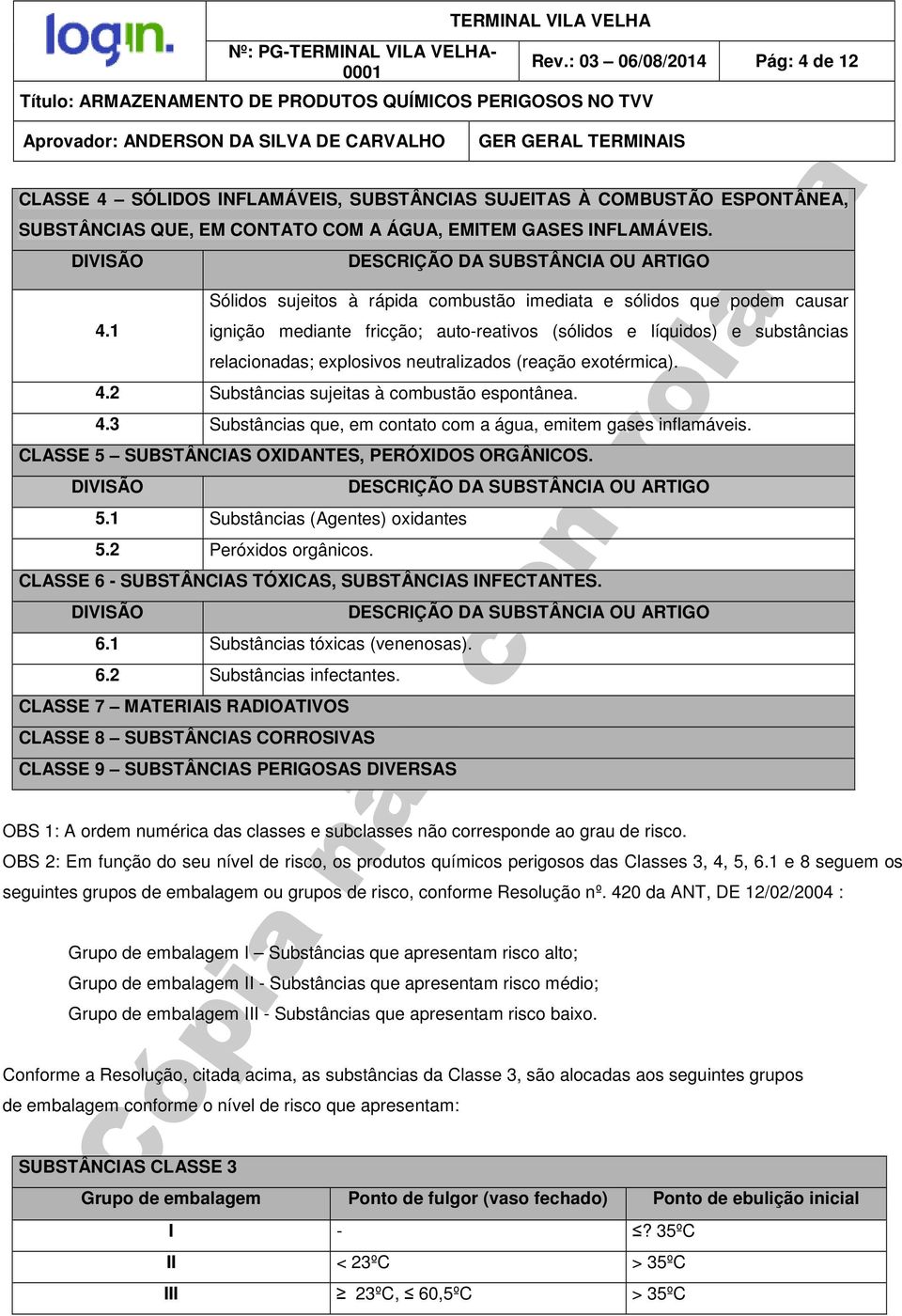 explosivos neutralizados (reação exotérmica). 4.2 Substâncias sujeitas à combustão espontânea. 4.3 Substâncias que, em contato com a água, emitem gases inflamáveis.