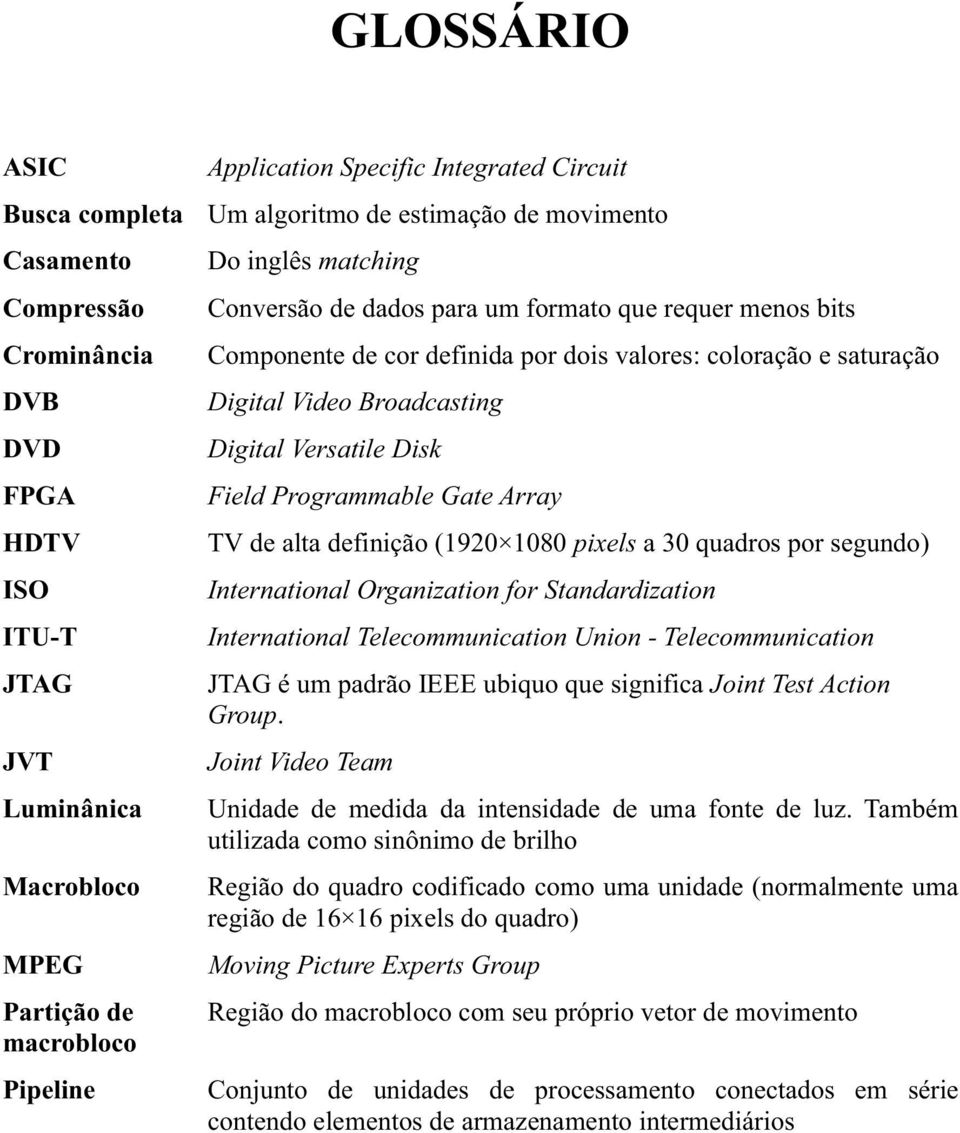 Broadcasting Digital Versatile Disk Field Programmable Gate Array TV de alta definição (1920 1080 pixels a 30 quadros por segundo) International Organization for Standardization International