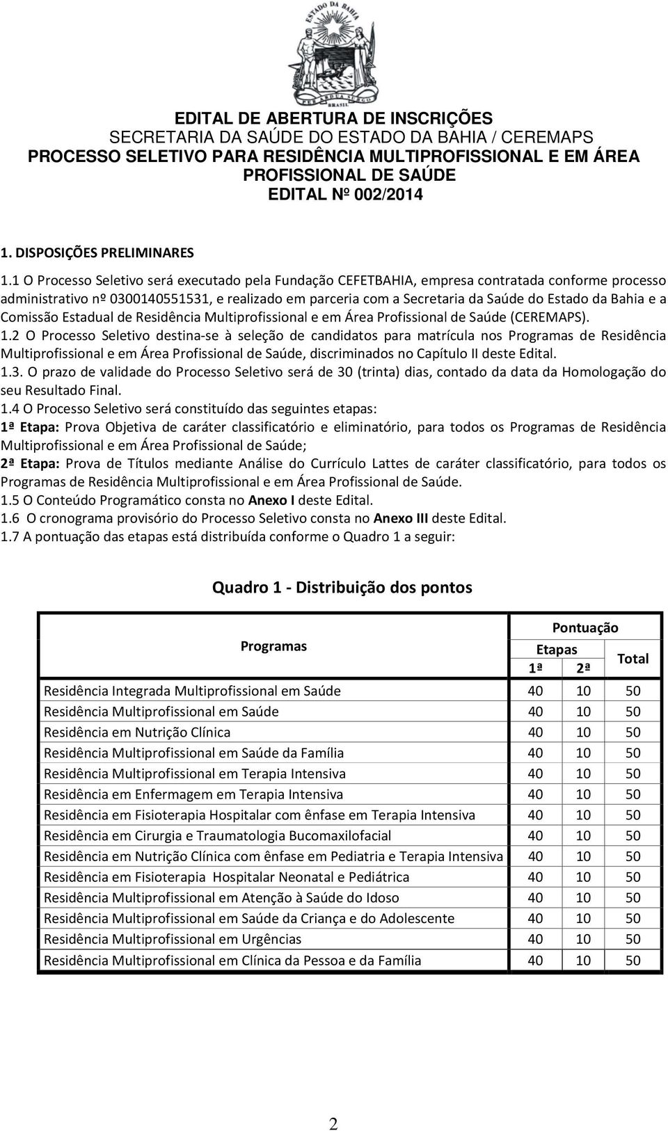 Bahia e a Comissão Estadual de Residência Multiprofissional e em Área Profissional de Saúde (CEREMAPS). 1.