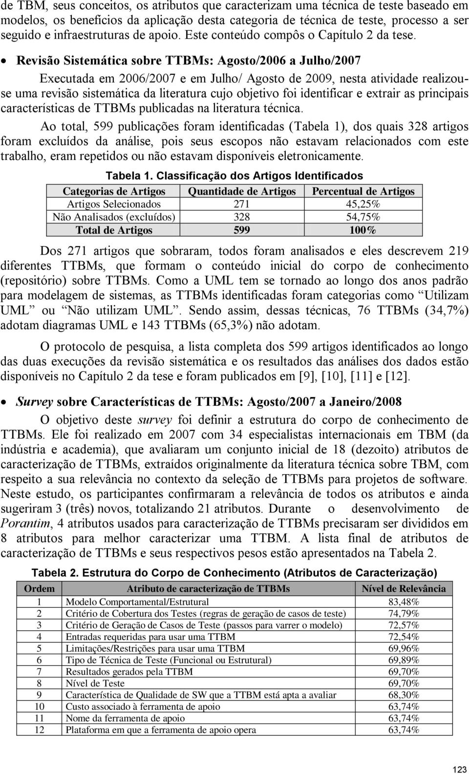 Revisão Sistemática sobre TTBMs: Agosto/2006 a Julho/2007 Executada em 2006/2007 e em Julho/ Agosto de 2009, nesta atividade realizouse uma revisão sistemática da literatura cujo objetivo foi