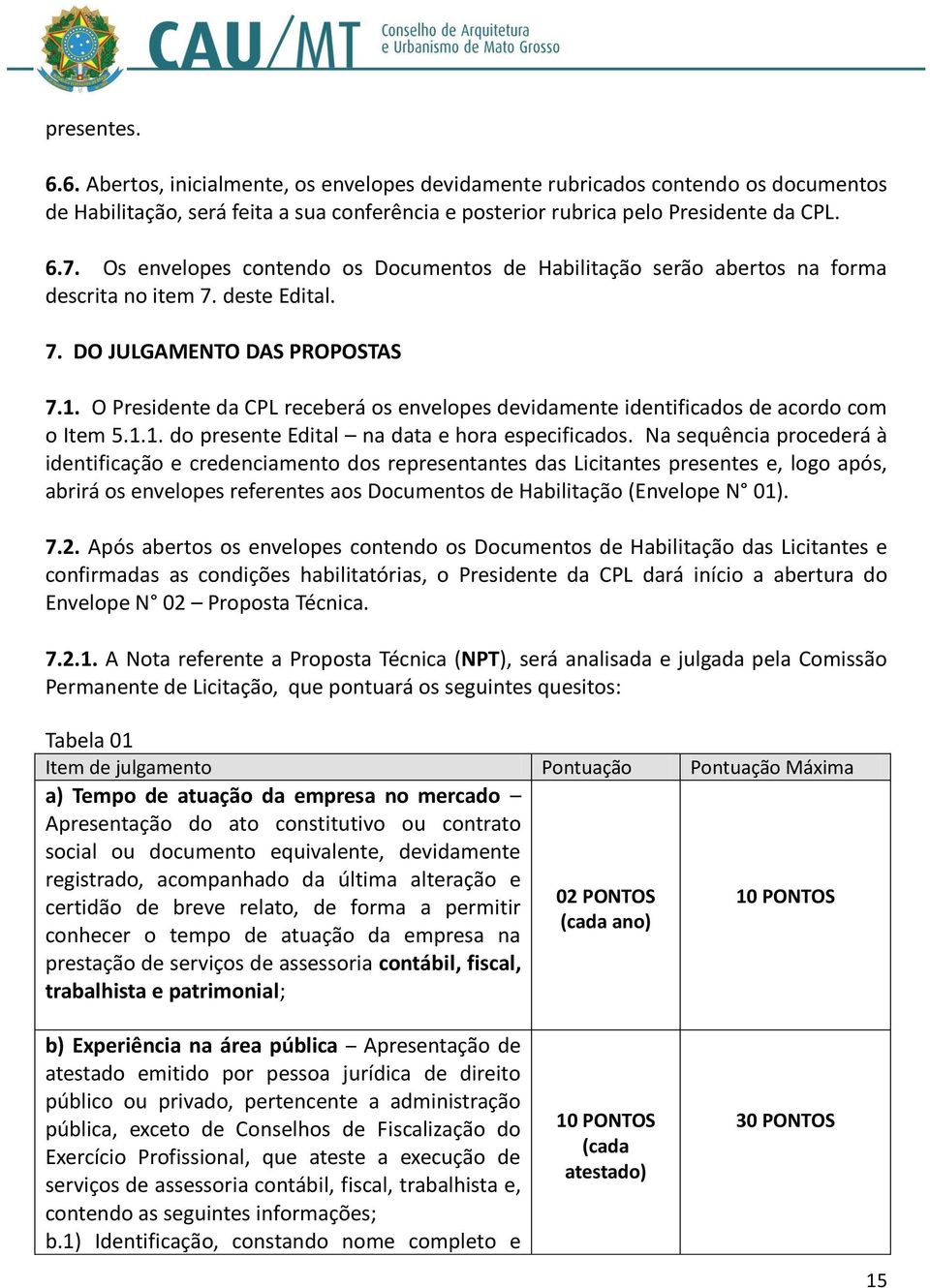 O Presidente da CPL receberá os envelopes devidamente identificados de acordo com o Item 5.1.1. do presente Edital na data e hora especificados.