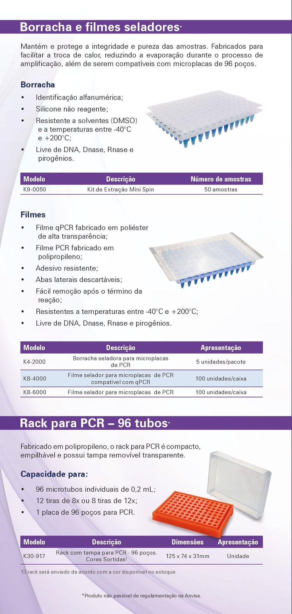 Borracha Identificação alfanumérica; Silicone não reagente; Resistente a solventes (DMSO) e a temperaturas entre -40 C e +200 C; Livre de DNA, Dnase, Rnase e pirogênios.