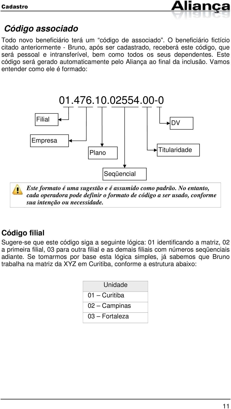 Este código será gerado automaticamente pelo Aliança ao final da inclusão. Vamos entender como ele é formado: 01.476.10.02554.