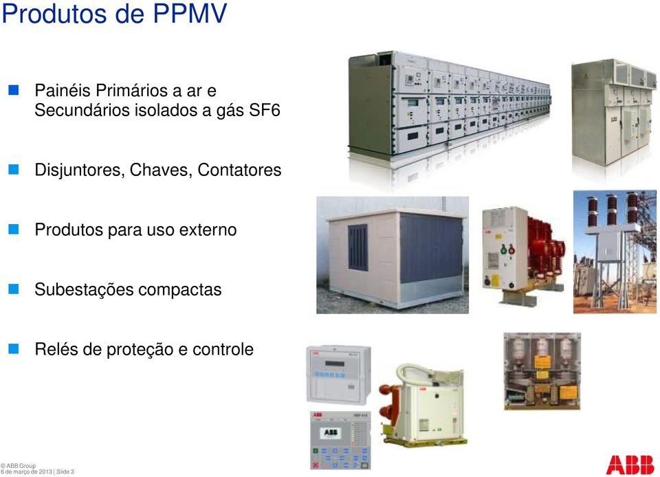 Produtos para uso externo Subestações compactas Relés