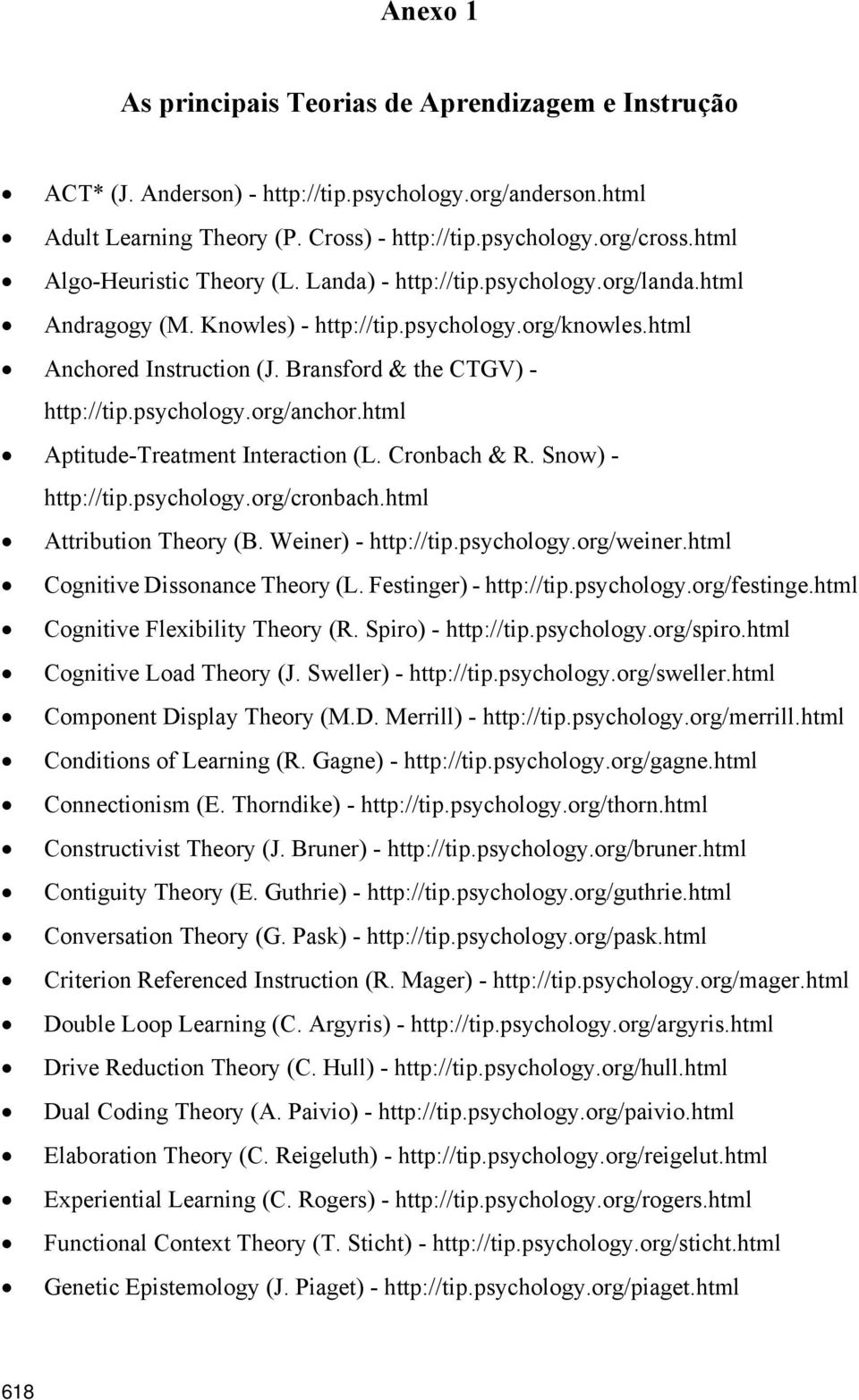 Bransford & the CTGV) - http://tip.psychology.org/anchor.html Aptitude-Treatment Interaction (L. Cronbach & R. Snow) - http://tip.psychology.org/cronbach.html Attribution Theory (B.