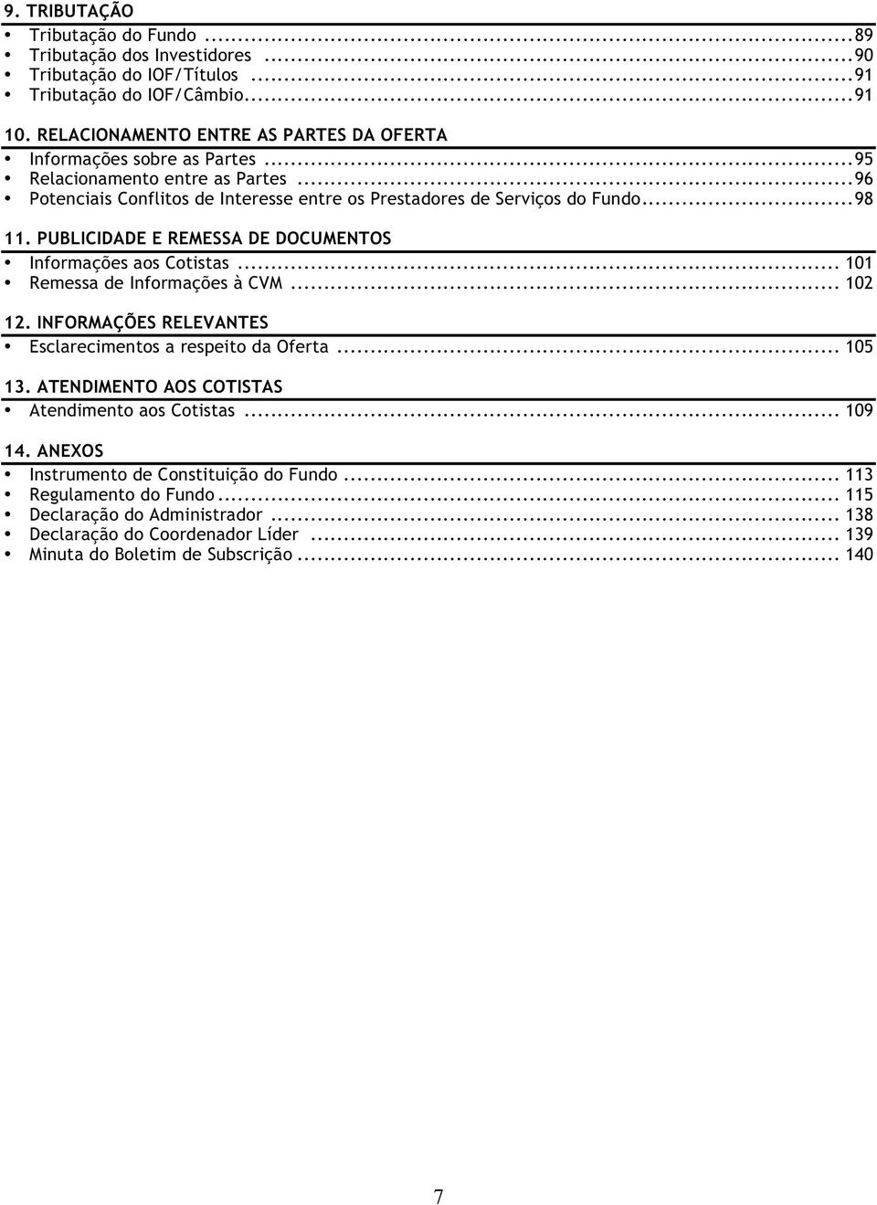 PUBLICIDADE E REMESSA DE DOCUMENTOS Informações aos Cotistas... 101 Remessa de Informações à CVM... 102 12. INFORMAÇÕES RELEVANTES Esclarecimentos a respeito da Oferta... 105 13.