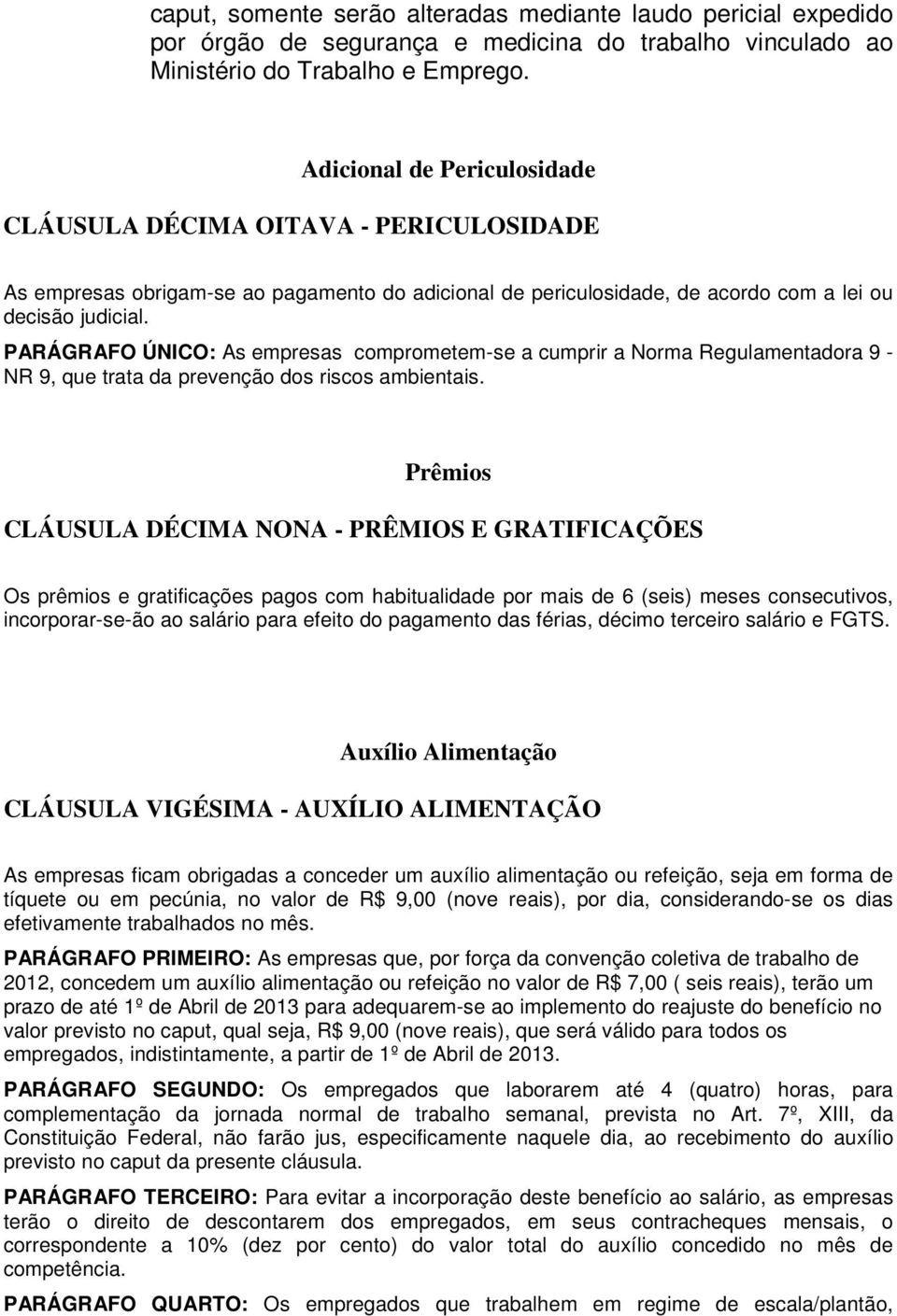 PARÁGRAFO ÚNICO: As empresas comprometem-se a cumprir a Norma Regulamentadora 9 - NR 9, que trata da prevenção dos riscos ambientais.