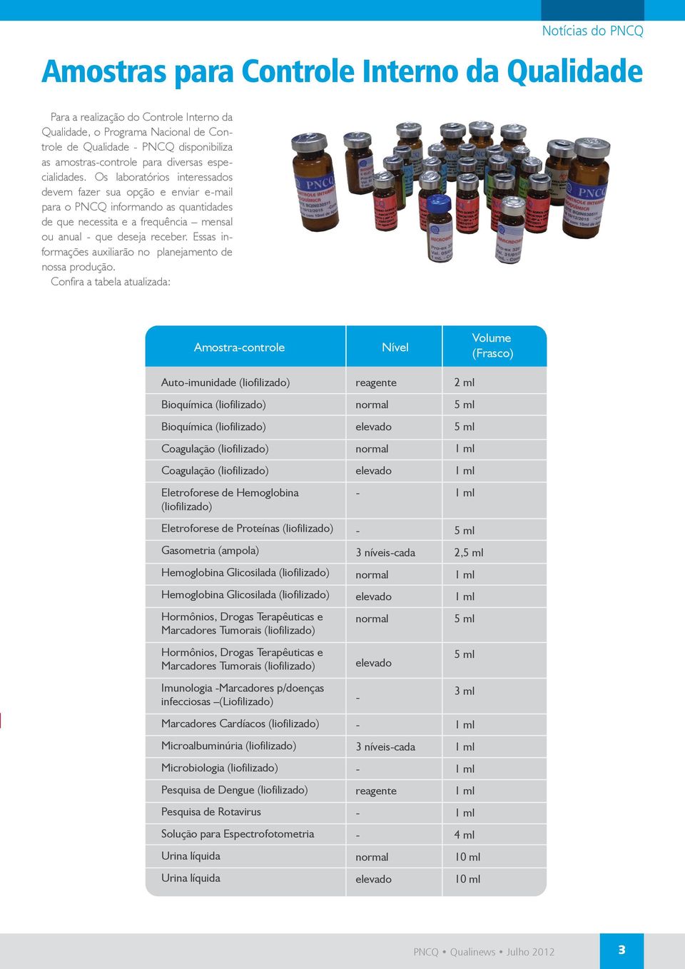 Os laboratórios interessados devem fazer sua opção e enviar email para o PNCQ informando as quantidades de que necessita e a frequência mensal ou anual que deseja receber.
