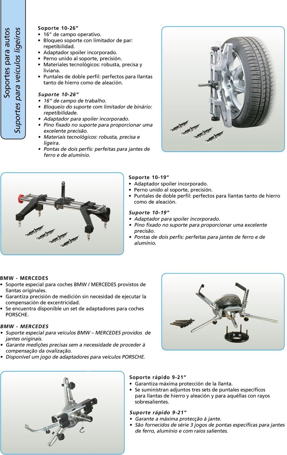 Suporte 10-26 16 de campo de trabalho. Bloqueio do suporte com limitador de binário: repetibilidade. Adaptador para spoiler incorporado.