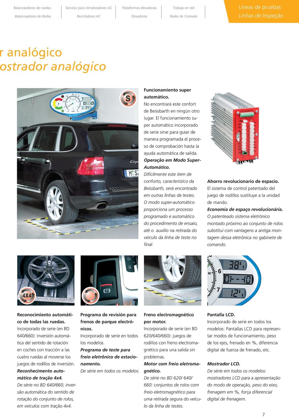 El funcionamiento super automático incorporado de serie sirve para guiar de manera programada el proceso de comprobación hasta la ayuda automática de salida. Operação em Modo SuperAutomático.