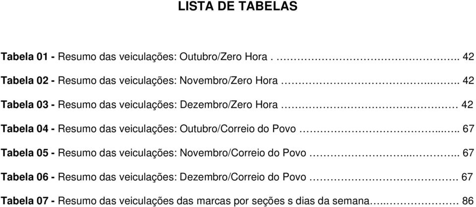 ... 42 Tabela 03 - Resumo das veiculações: Dezembro/Zero Hora 42 Tabela 04 - Resumo das veiculações: Outubro/Correio do