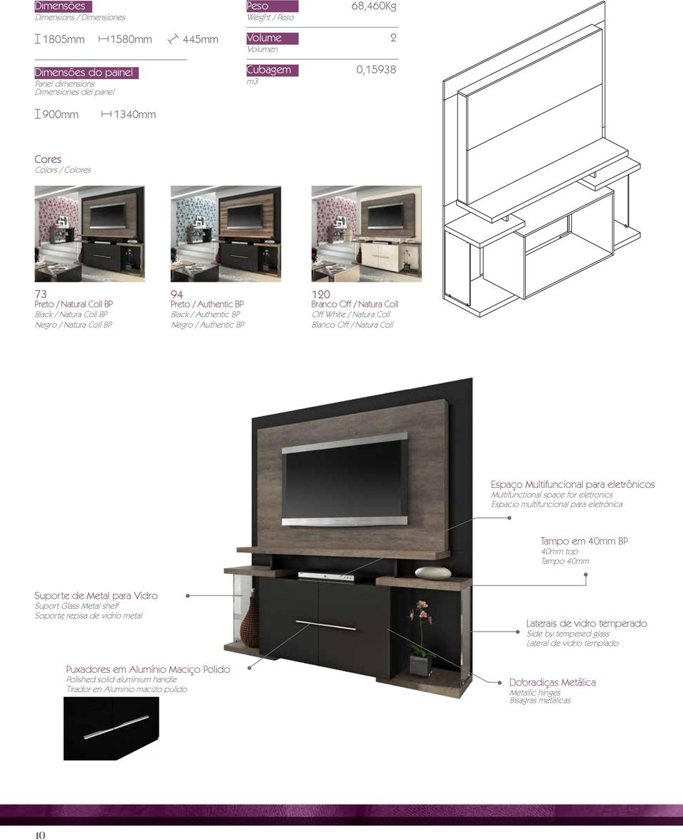 Authentic BP Blanco Off / Natura Coll Espaço Multifuncional para eletrônicos Multifunctional space for eletronics Espacio multifuncional para eletrónica Tampo em 40mm BP 40mm top Tampo 40mm Suporte