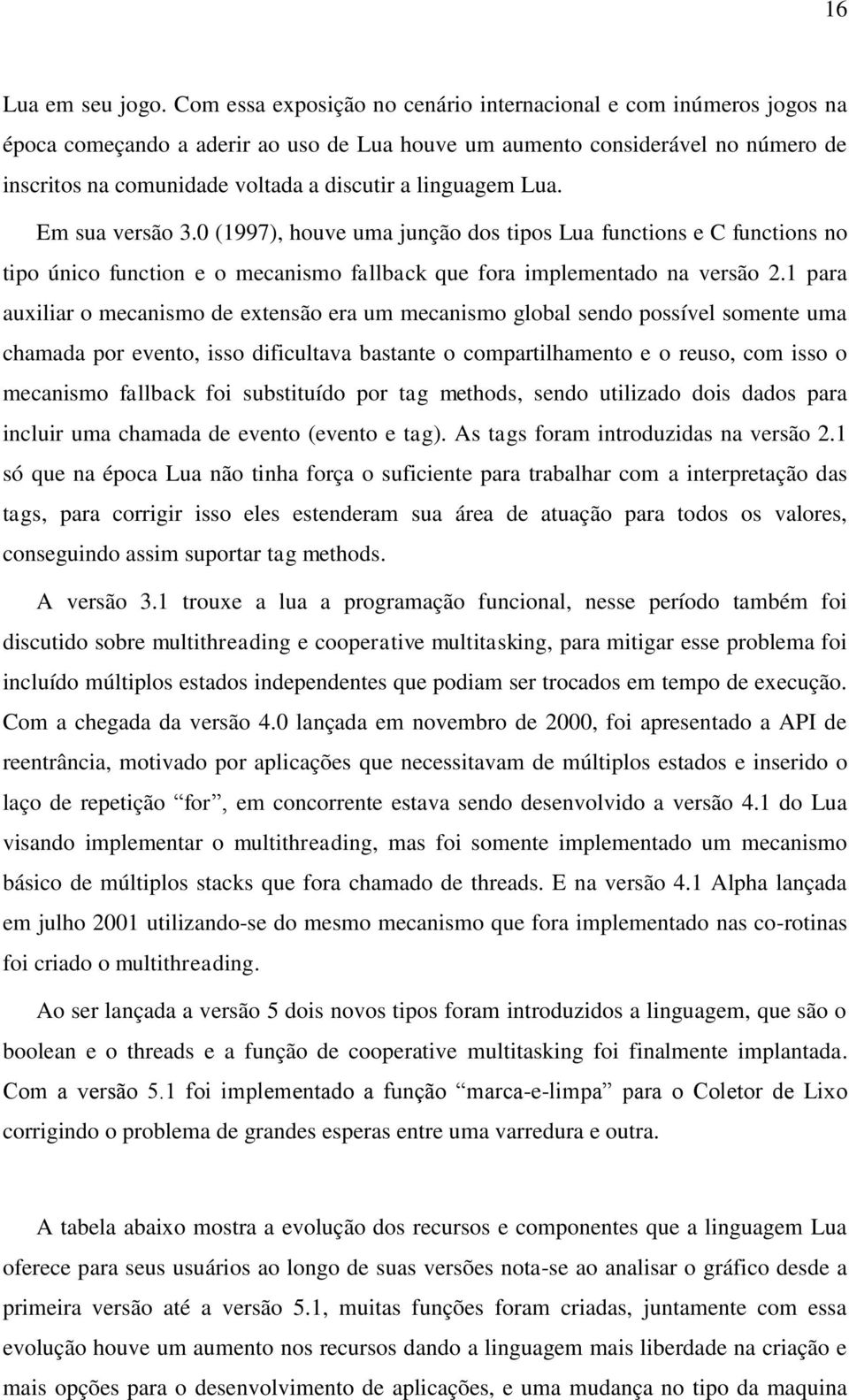 linguagem Lua. Em sua versão 3.0 (1997), houve uma junção dos tipos Lua functions e C functions no tipo único function e o mecanismo fallback que fora implementado na versão 2.